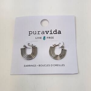 Pura Vida Rainbow Hoop Earrings Silver Tone Dangle Drop Hinged Pierced New